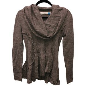 Sparrow Wool Tan Ruffle Cowl Neck Sweater. Runs small in size